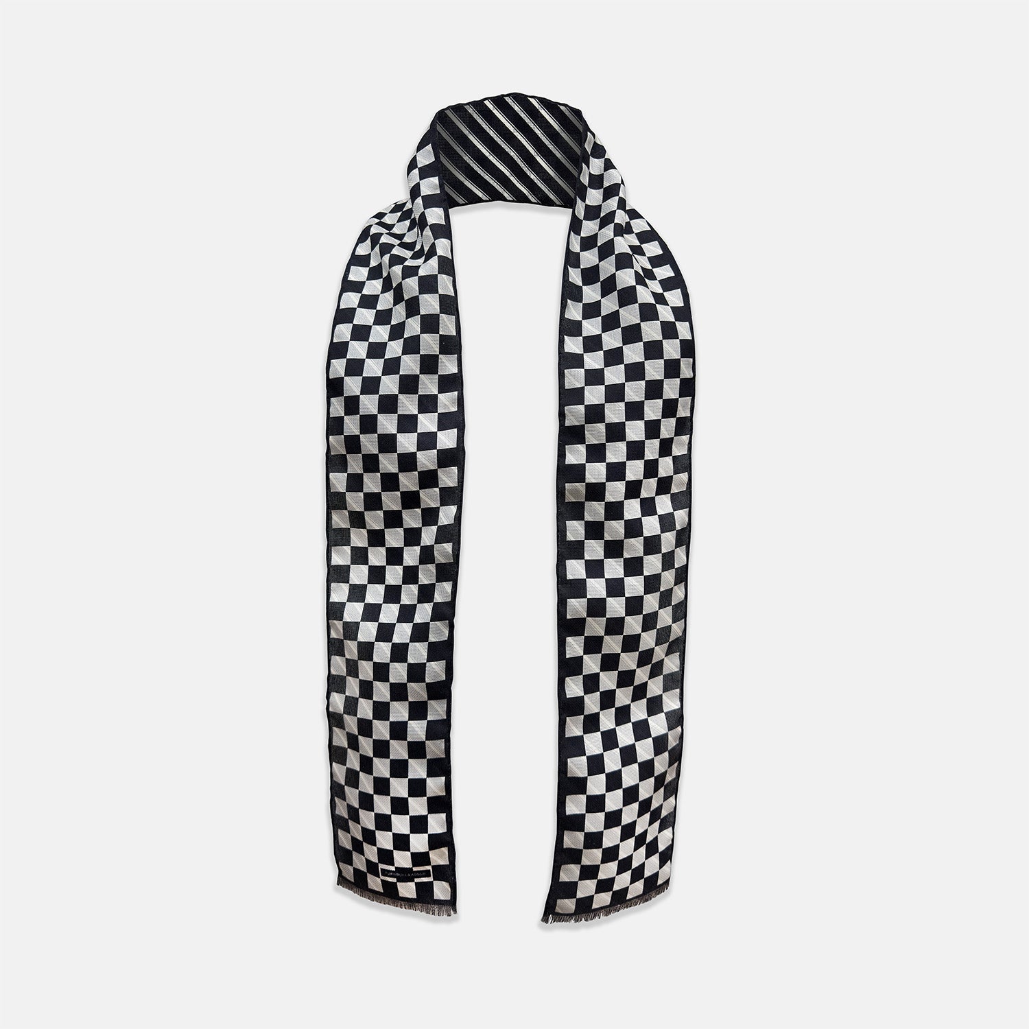 View 1 of product Chequered Navy on Navy Frame Small Scarf in Silk