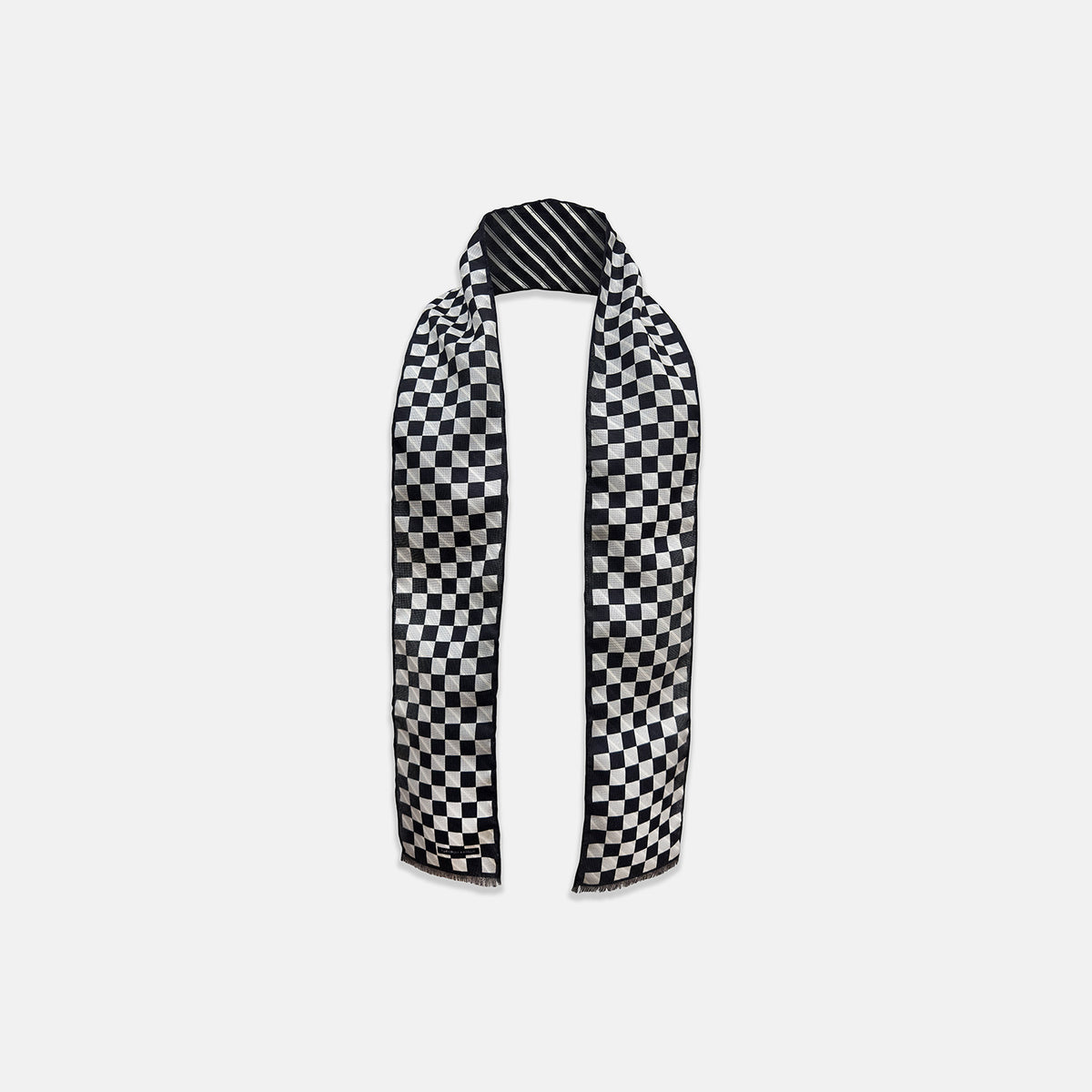 View 1 of product Chequered Navy on Navy Frame Small Scarf in Silk