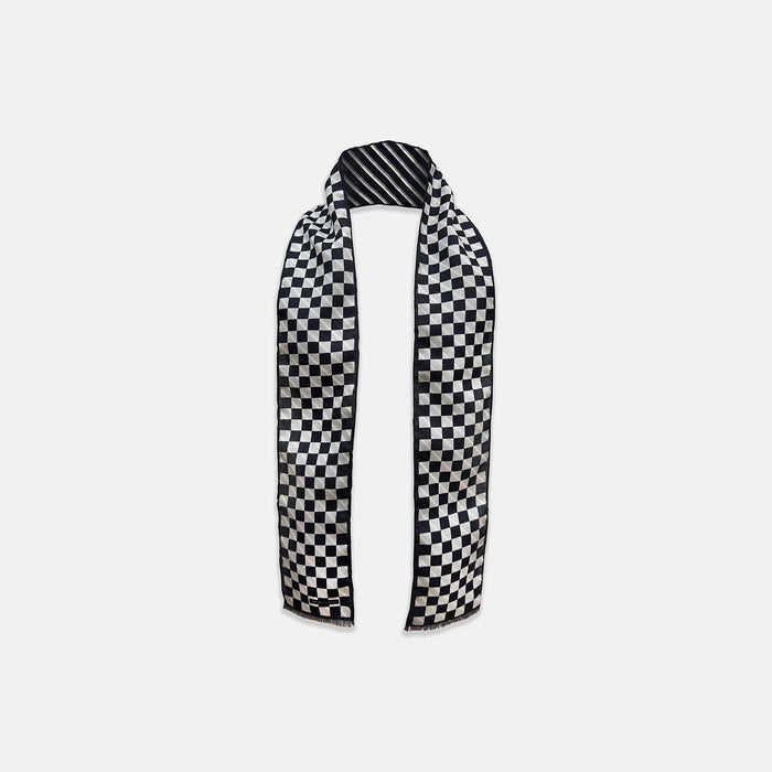 SILK SCARF DOUBLESIDE CHEQUERED NVY WITH NVY/WHT Image 5