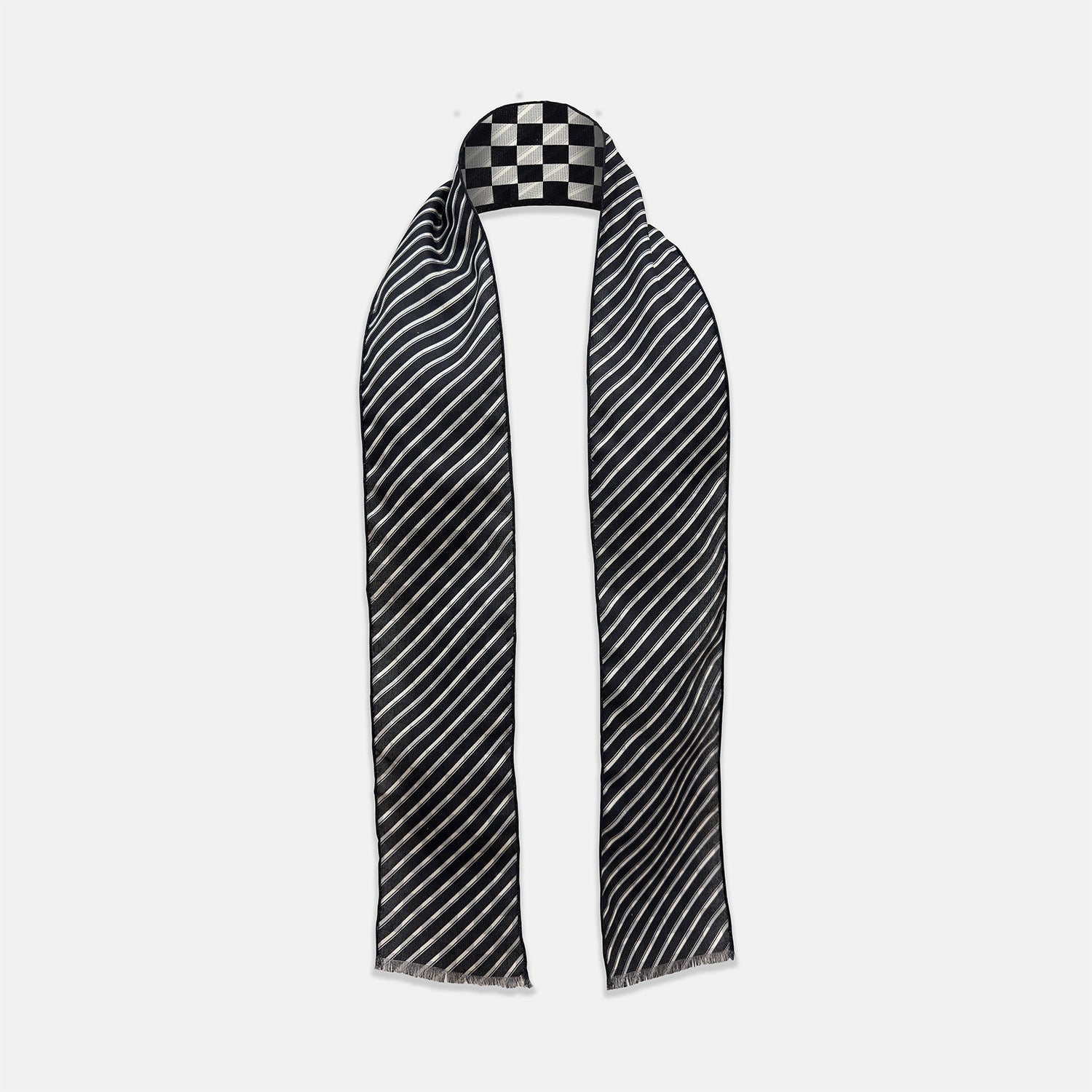 View 2 of product Chequered Navy on Navy Frame Small Scarf in Silk