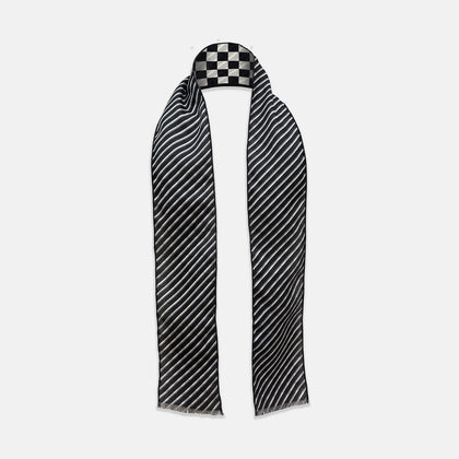 Chequered Navy on Navy Frame Small Scarf in Silk Image 1