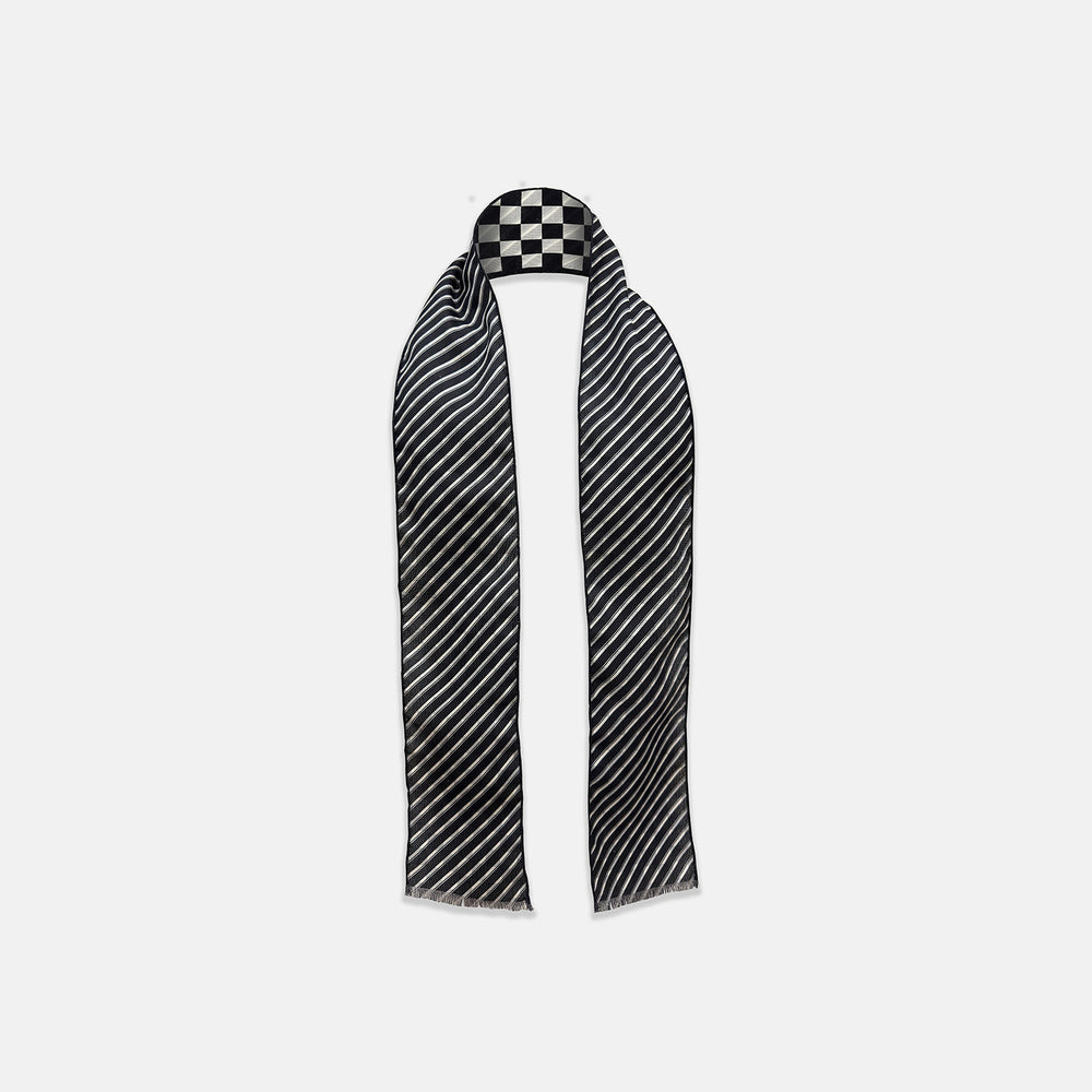Chequered Navy on Navy Frame Small Scarf in Silk