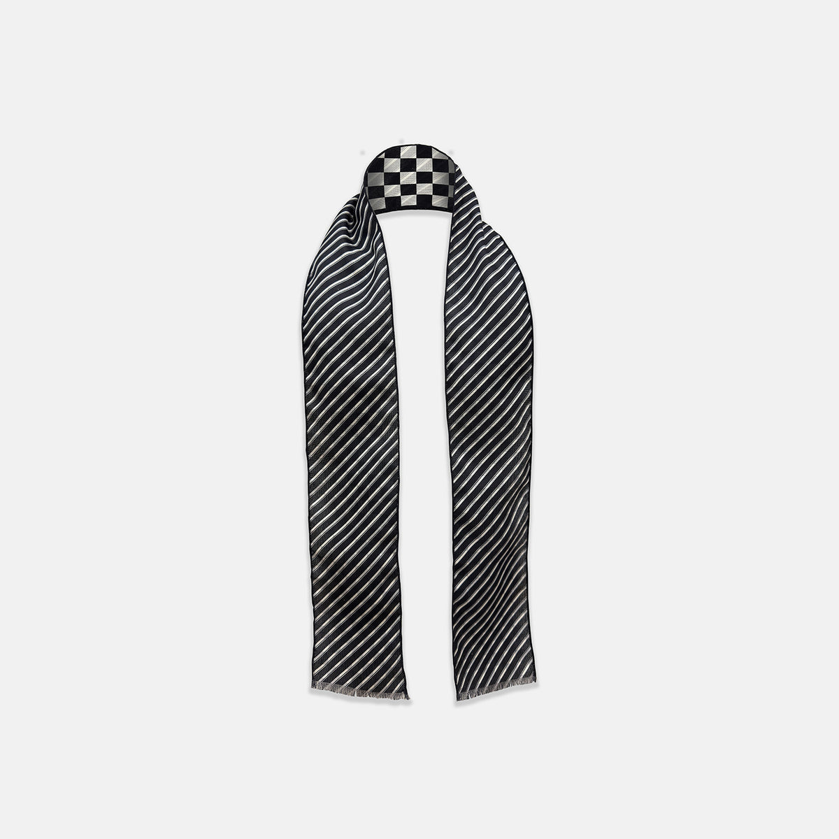 View 2 of product Chequered Navy on Navy Frame Small Scarf in Silk