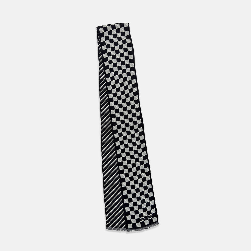 Chequered Navy on Navy Frame Small Scarf in Silk