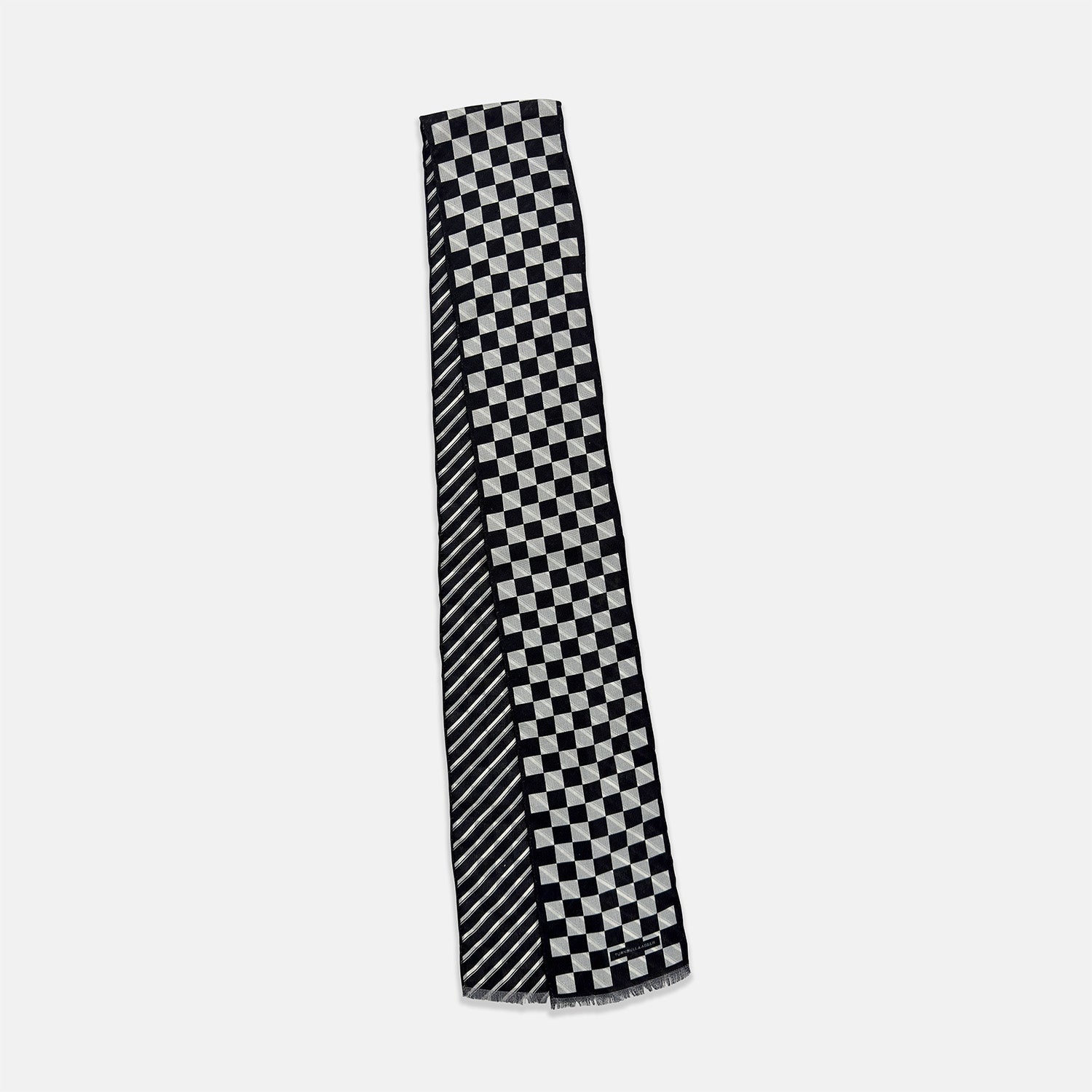 View 3 of product Chequered Navy on Navy Frame Small Scarf in Silk