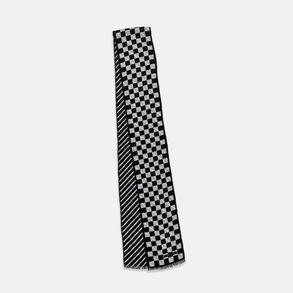 Chequered Navy on Navy Frame Small Scarf in Silk Image 2
