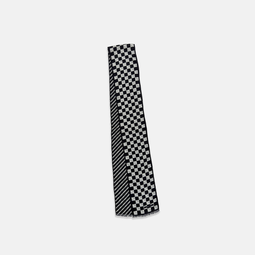 Chequered Navy on Navy Frame Small Scarf in Silk