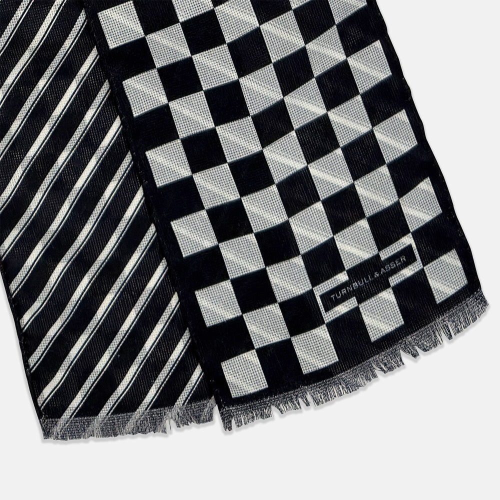 Chequered Navy on Navy Frame Small Scarf in Silk