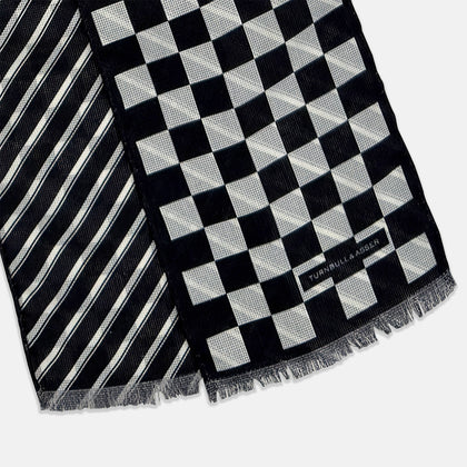Chequered Navy on Navy Frame Small Scarf in Silk Image 2