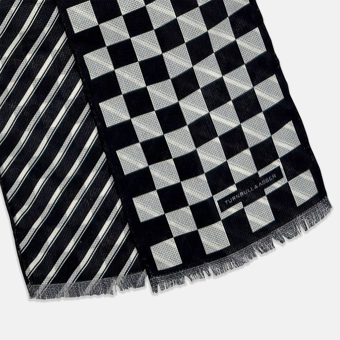 SILK SCARF DOUBLESIDE CHEQUERED NVY WITH NVY/WHT Image 2
