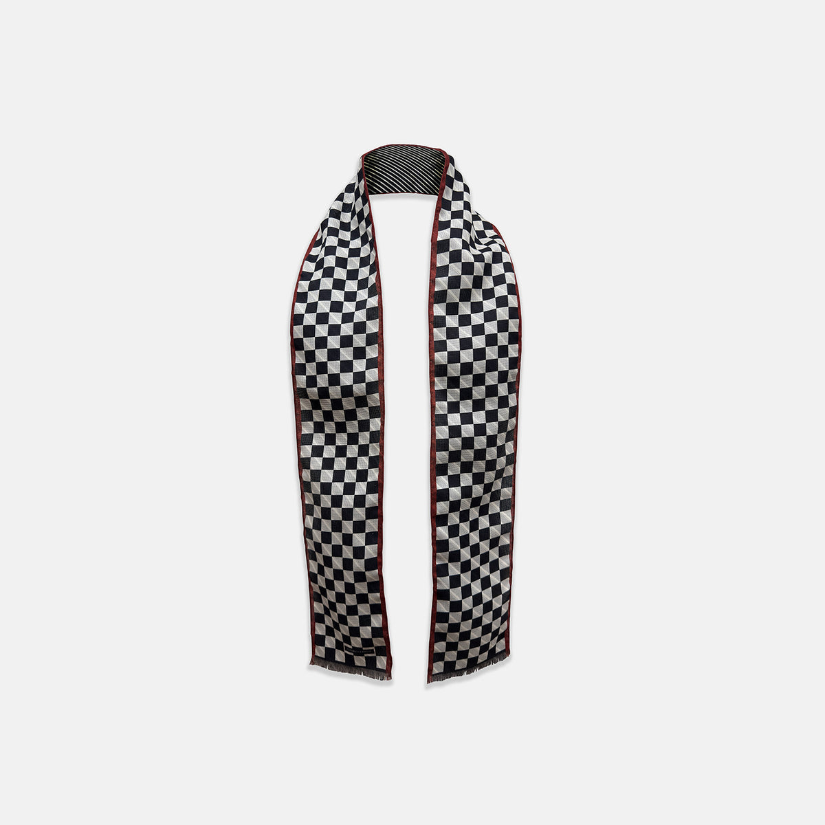 View 1 of product Chequered Navy on Red Frame Small Scarf in Silk