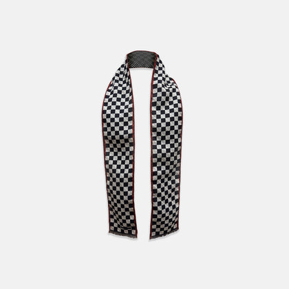Chequered Navy on Red Frame Small Scarf in Silk