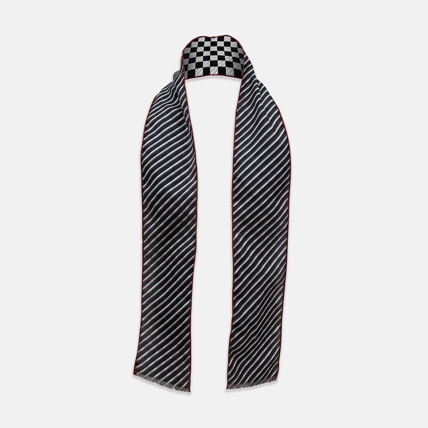 View 2 of product Chequered Navy on Red Frame Small Scarf in Silk
