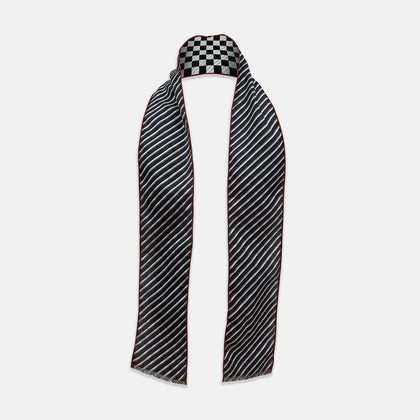 Chequered Navy on Red Frame Small Scarf in Silk Image 1