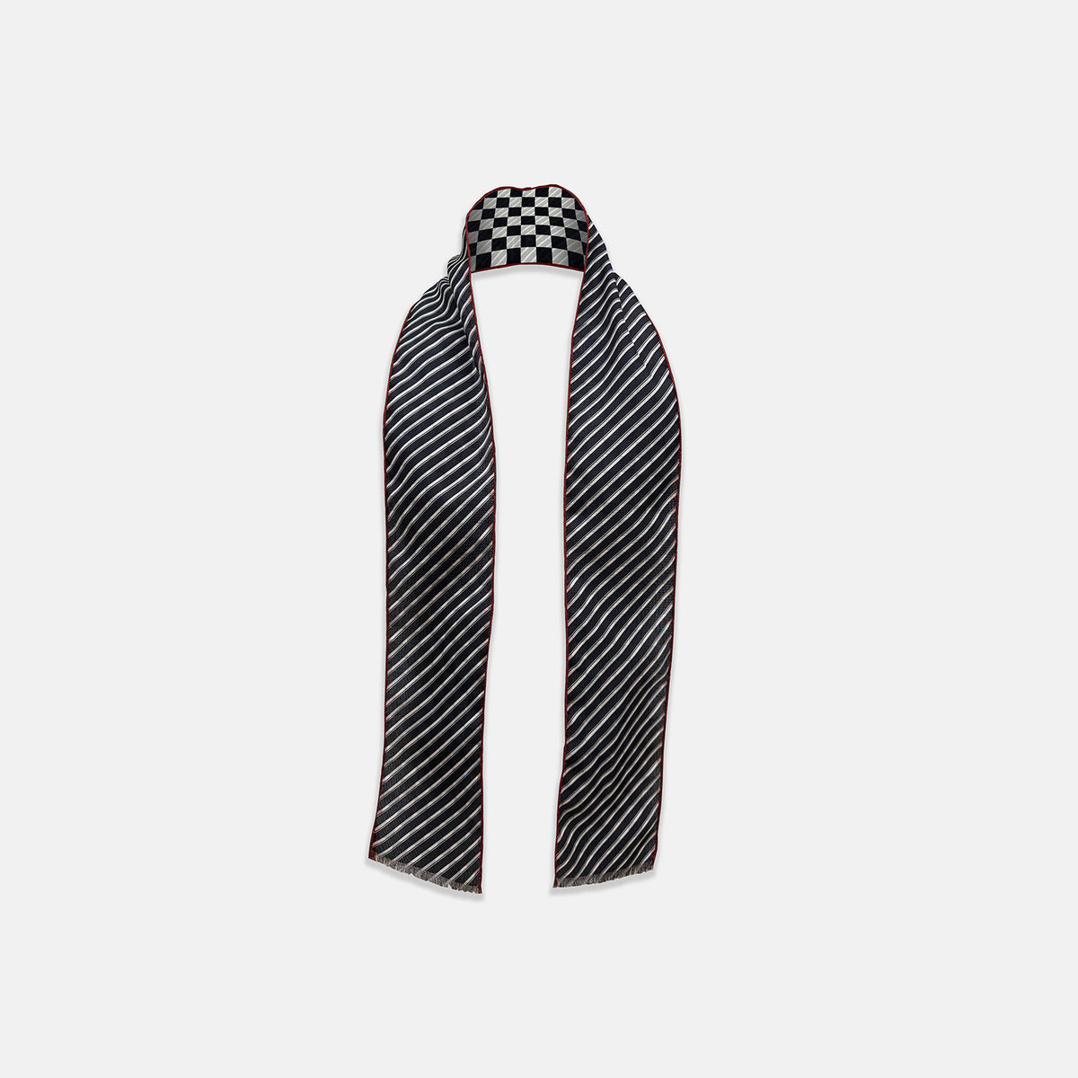 View 2 of product Chequered Navy on Red Frame Small Scarf in Silk
