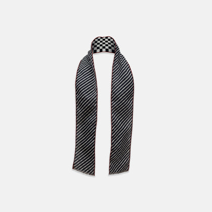 Chequered Navy on Red Frame Small Scarf in Silk Image 1