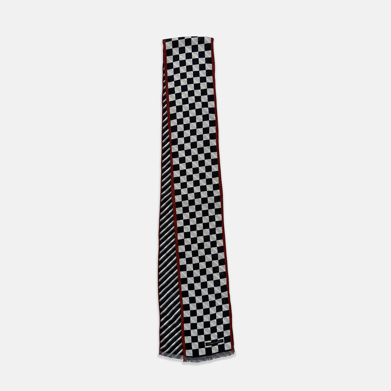 View 3 of product Chequered Navy on Red Frame Small Scarf in Silk