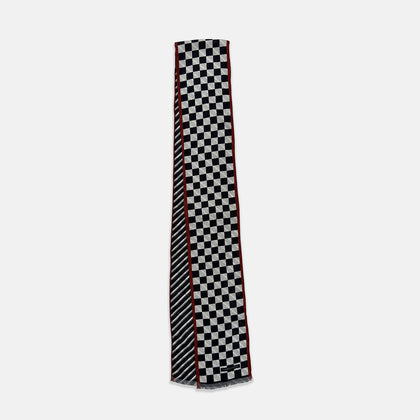 Chequered Navy on Red Frame Small Scarf in Silk Image 2