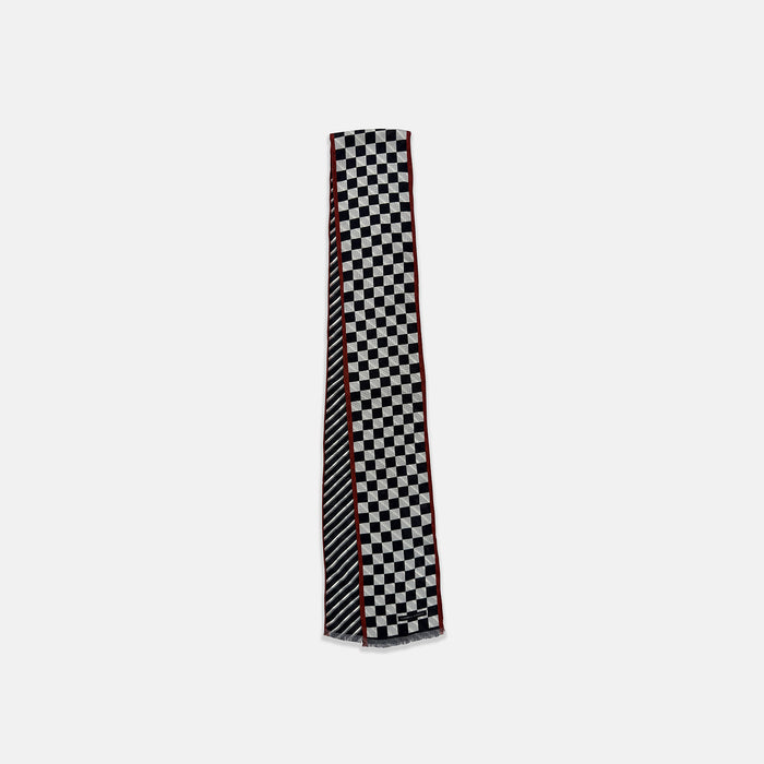 SILK SCARF DOUBLESIDE CHEQUERED RED WITH NVY/WHT Image 4