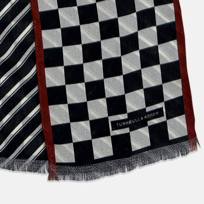 Chequered Navy on Red Frame Small Scarf in Silk Image 2