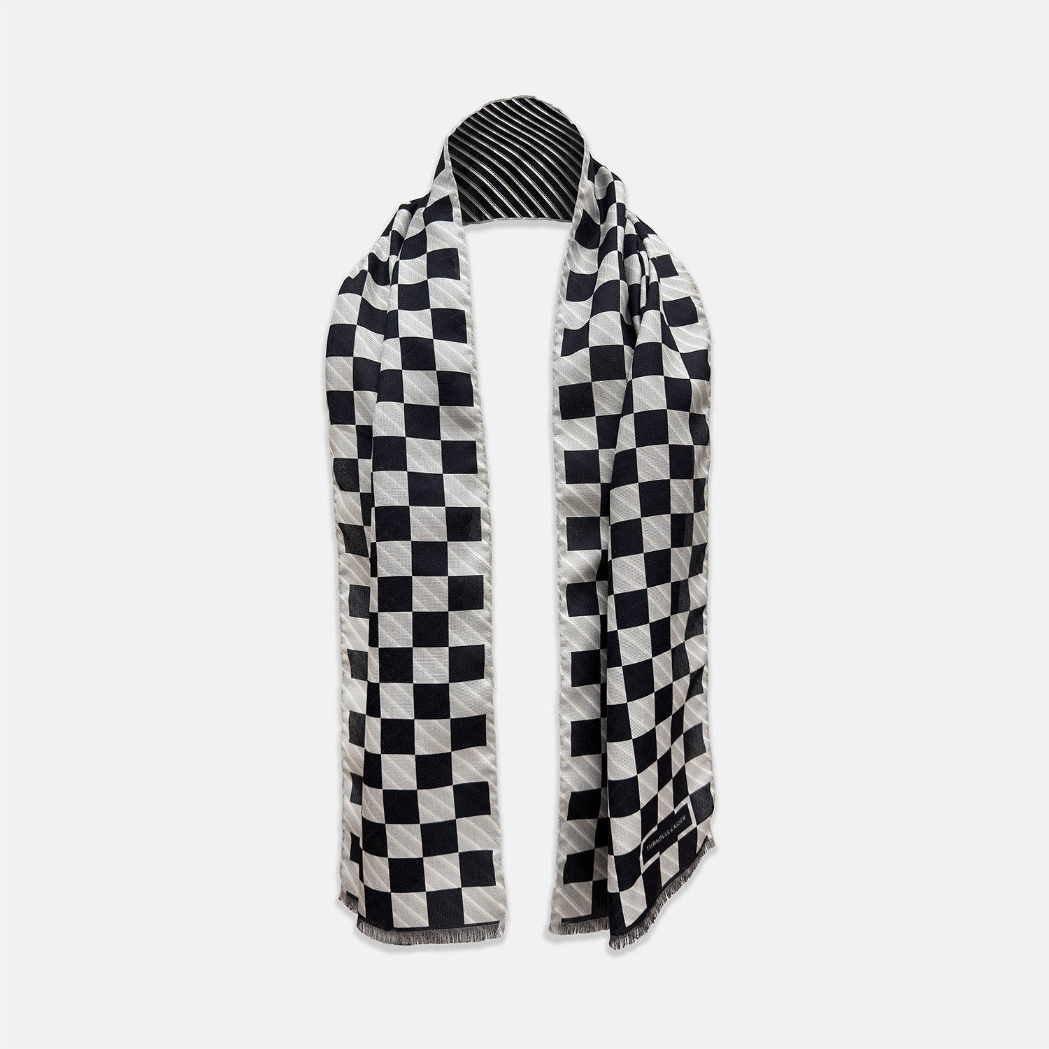 View 1 of product Chequered Navy on White Frame Large Scarf in Silk
