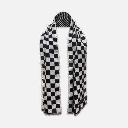 Chequered Navy on White Frame Large Scarf in Silk