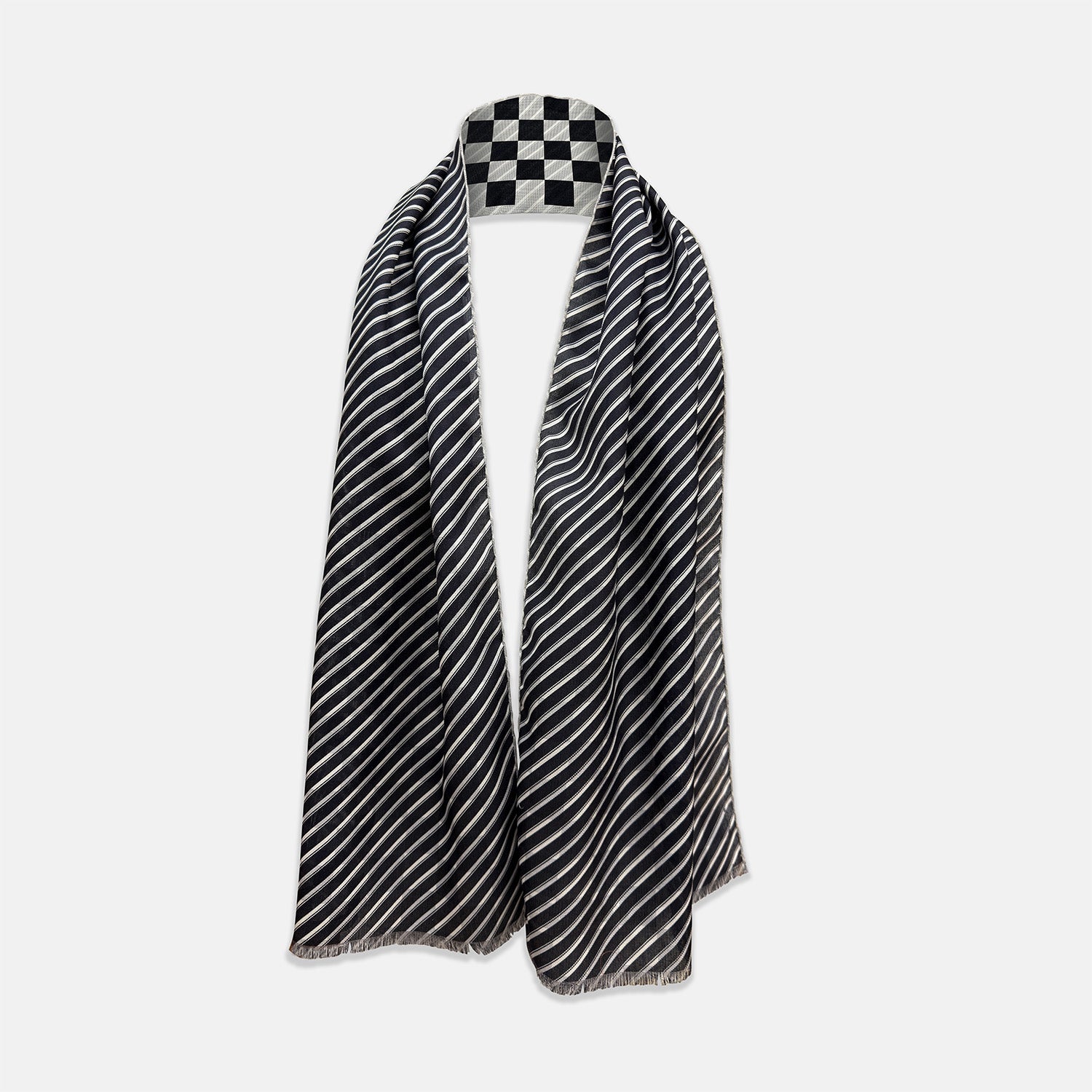 View 2 of product Chequered Navy on White Frame Large Scarf in Silk