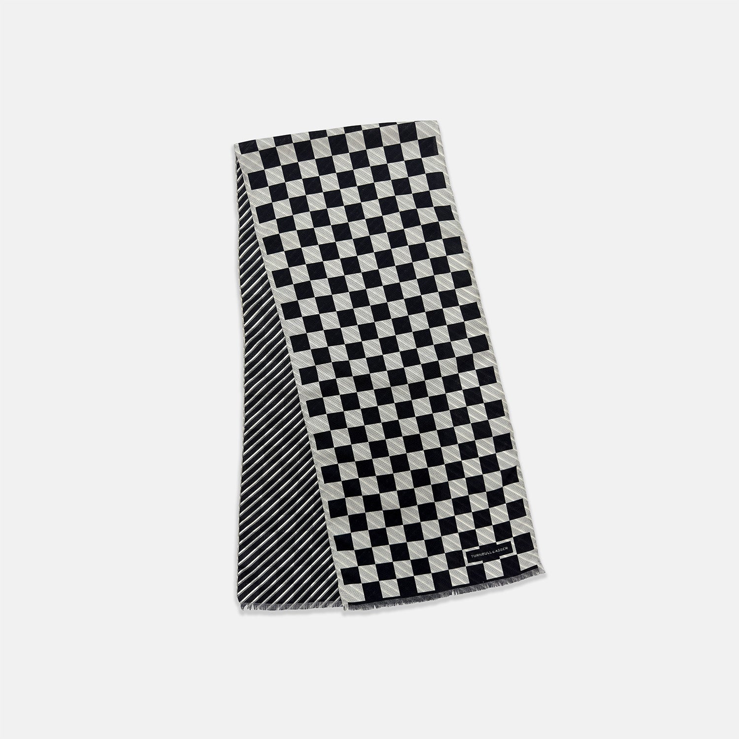 View 3 of product Chequered Navy on White Frame Large Scarf in Silk