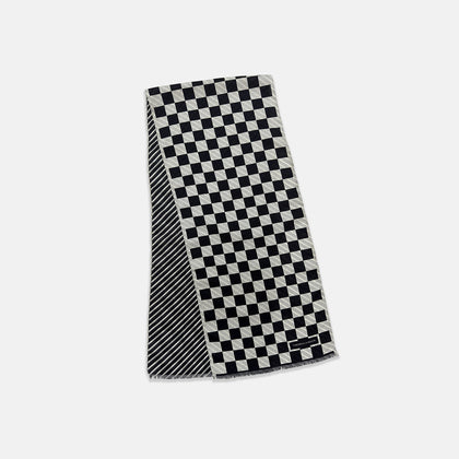 Chequered Navy on White Frame Large Scarf in Silk Image 2