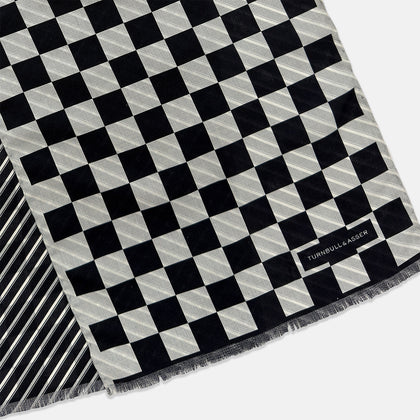 Chequered Navy on White Frame Large Scarf in Silk Image 2