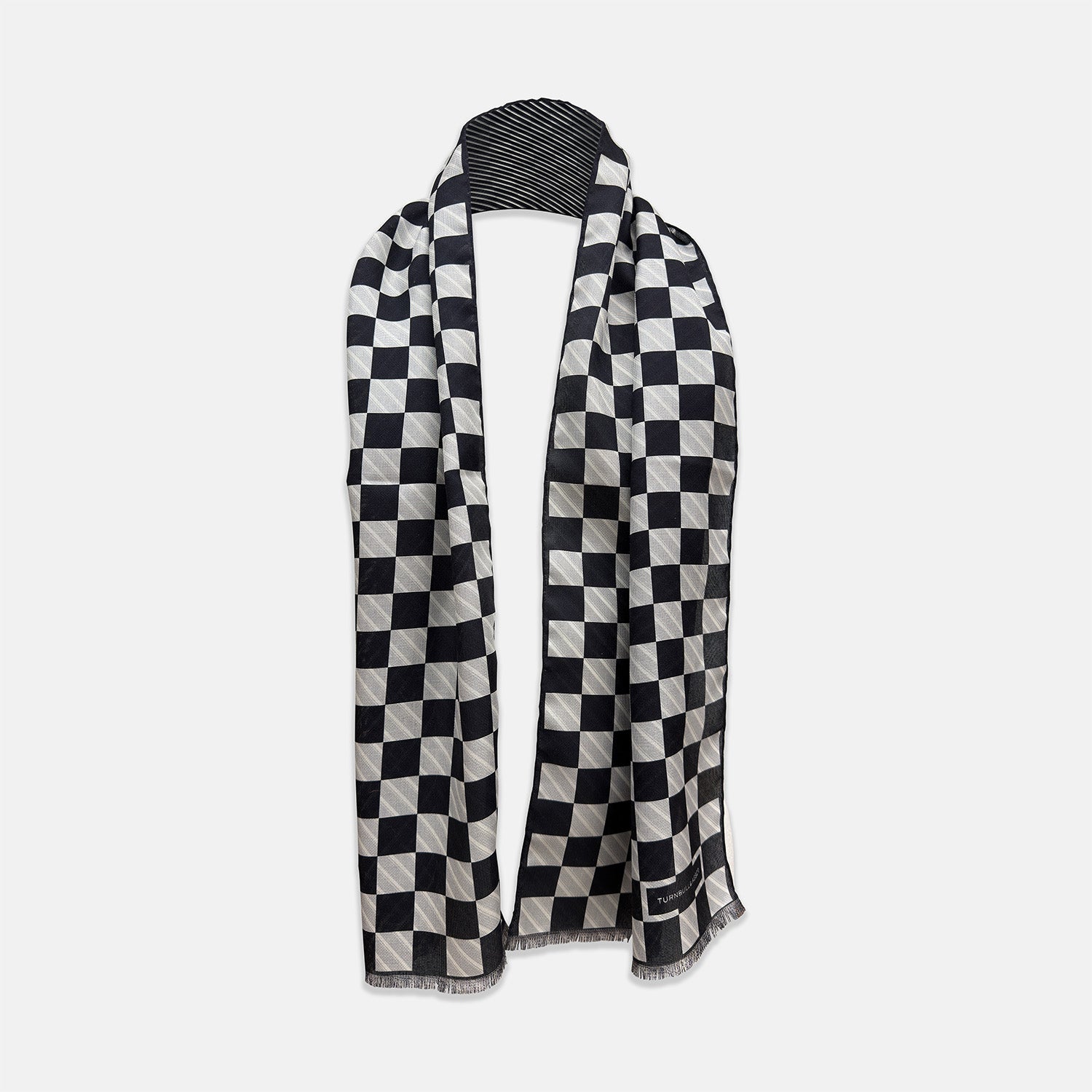 View 1 of product Chequered Navy on Navy Frame Large Scarf in Silk