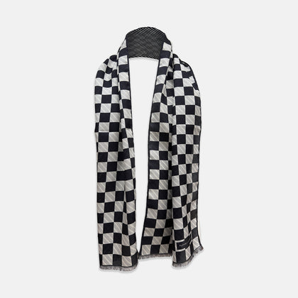 Chequered Navy on Navy Frame Large Scarf in Silk Image 3