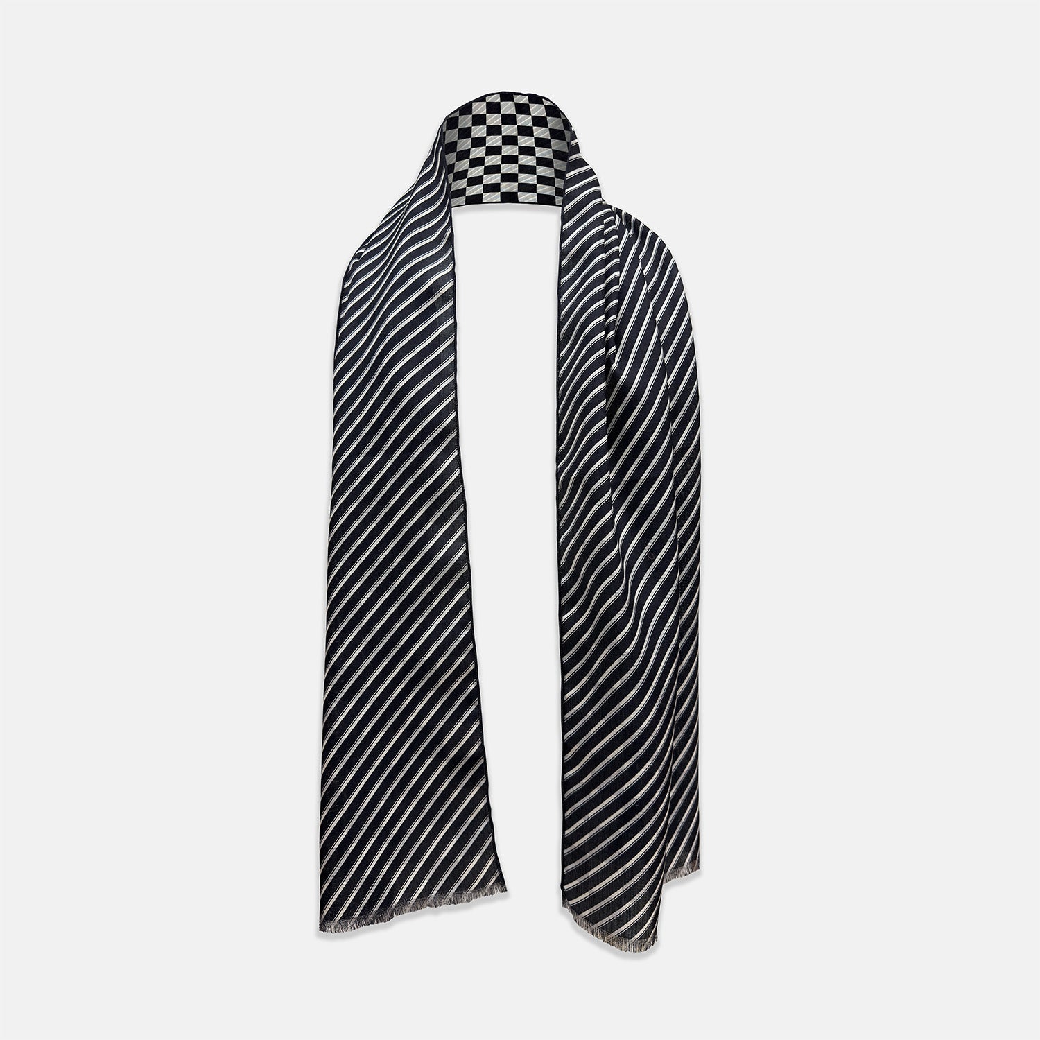 View 2 of product Chequered Navy on Navy Frame Large Scarf in Silk