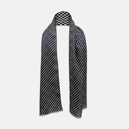 Chequered Navy on Navy Frame Large Scarf in Silk Image 1