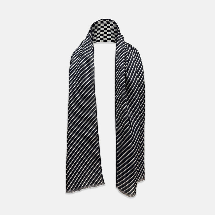 SILK SCARF CHEQUERED THIN STRIPE  NVY WITH NVY/WHT Image 1