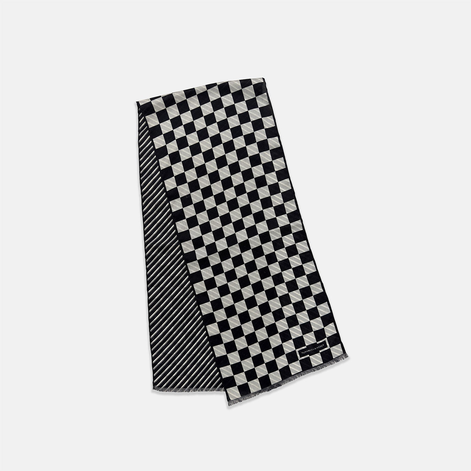 View 3 of product Chequered Navy on Navy Frame Large Scarf in Silk