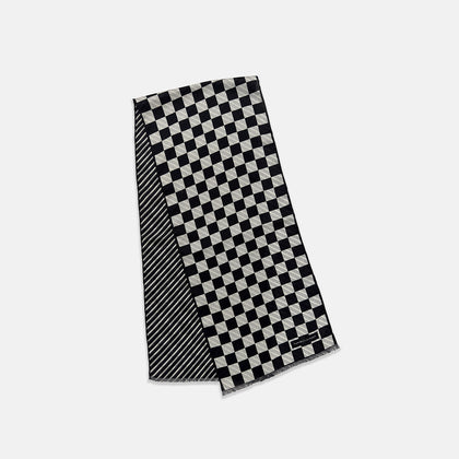 Chequered Navy on Navy Frame Large Scarf in Silk Image 2