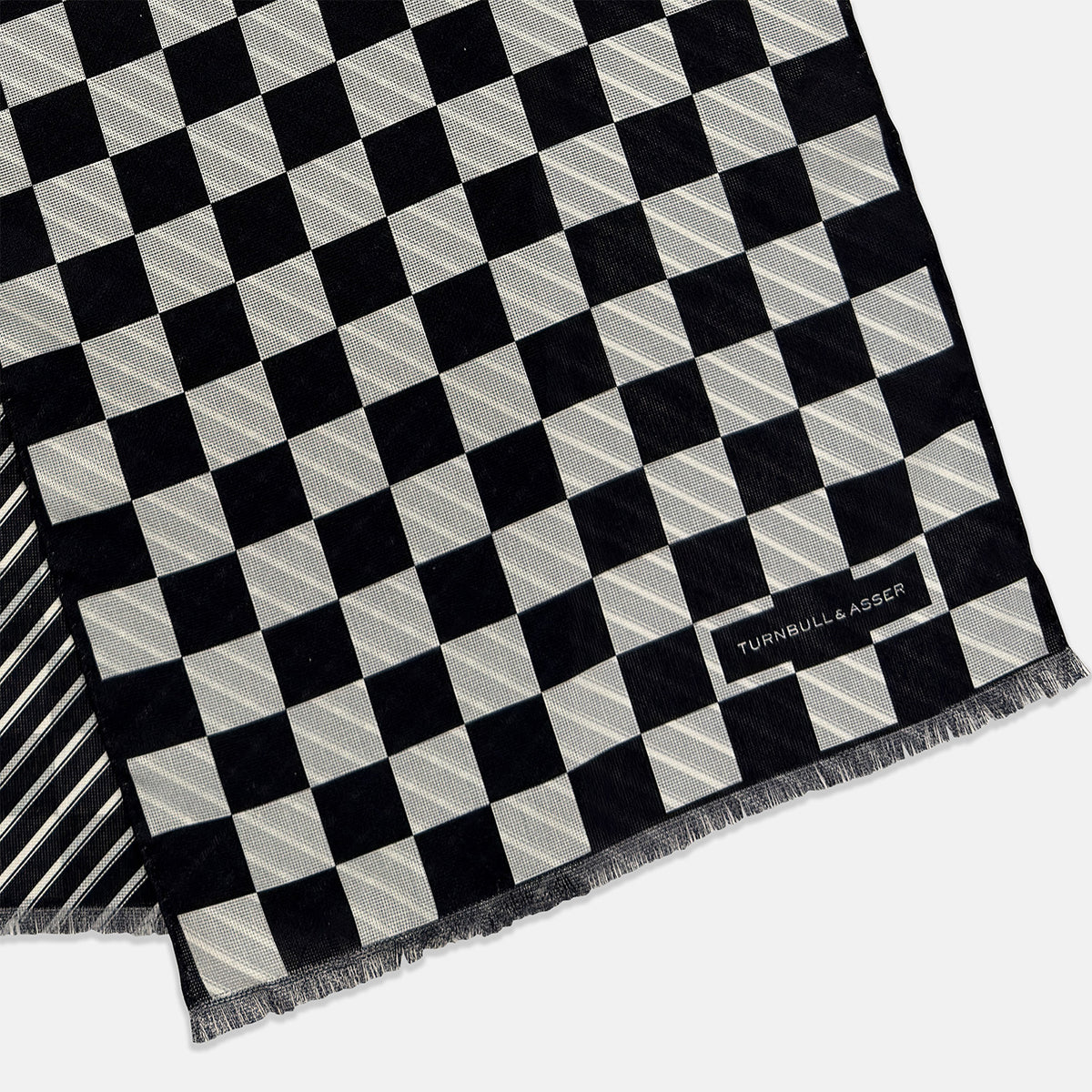 View 3 of product Chequered Navy on Navy Frame Large Scarf in Silk