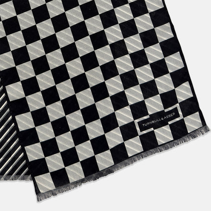 Chequered Navy on Navy Frame Large Scarf in Silk Image 2