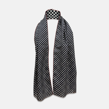 Chequered Navy on Red Frame Large Scarf in Silk Image 1