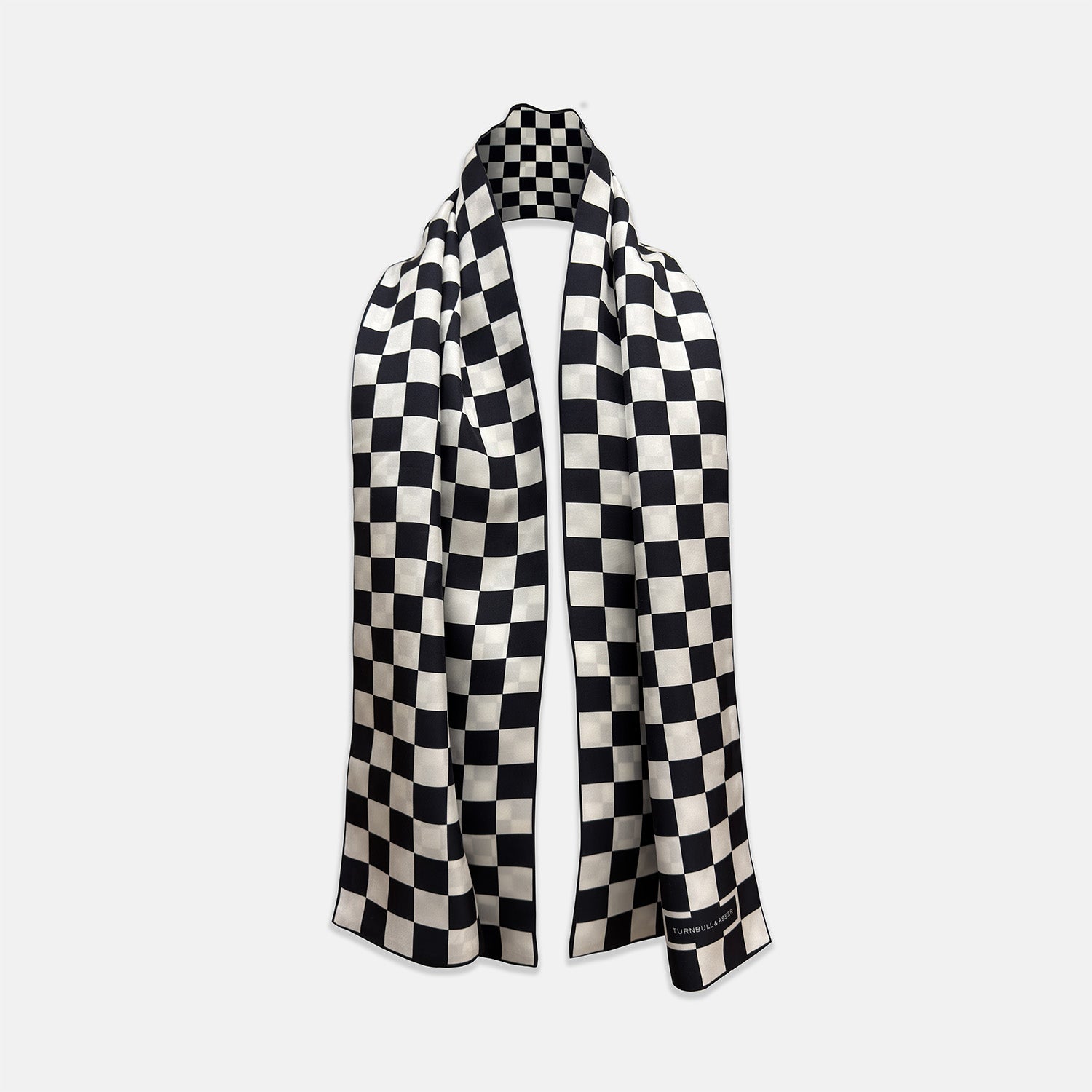 View 1 of product Chequered Navy & White Scarf in Silk