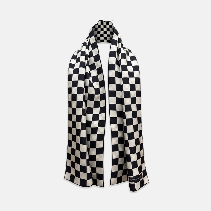 SILK SCARF DOUBLE CHEQUERED NAVY/WHITE