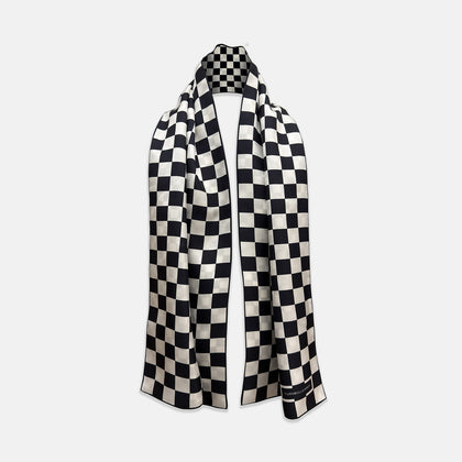 Chequered Navy & White Scarf in Silk Image 4