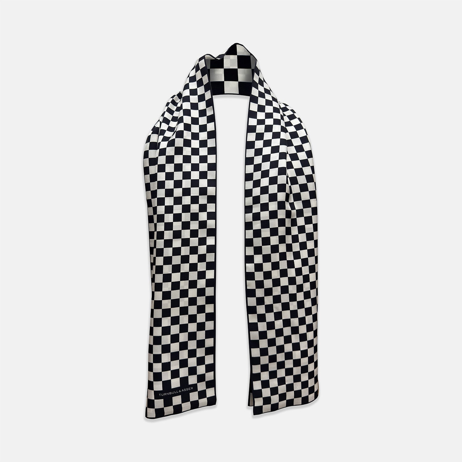 View 2 of product Chequered Navy & White Scarf in Silk
