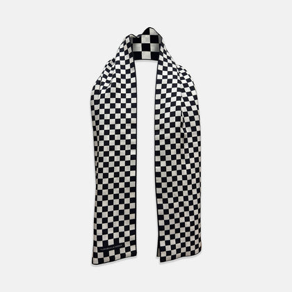 Chequered Navy & White Scarf in Silk Image 1