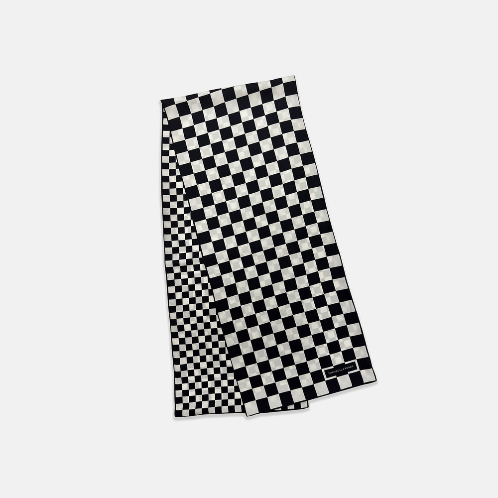 Chequered Navy & White Scarf in Silk