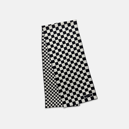 Chequered Navy & White Scarf in Silk Image 2