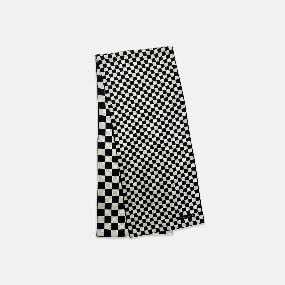 Chequered Navy & White Scarf in Silk