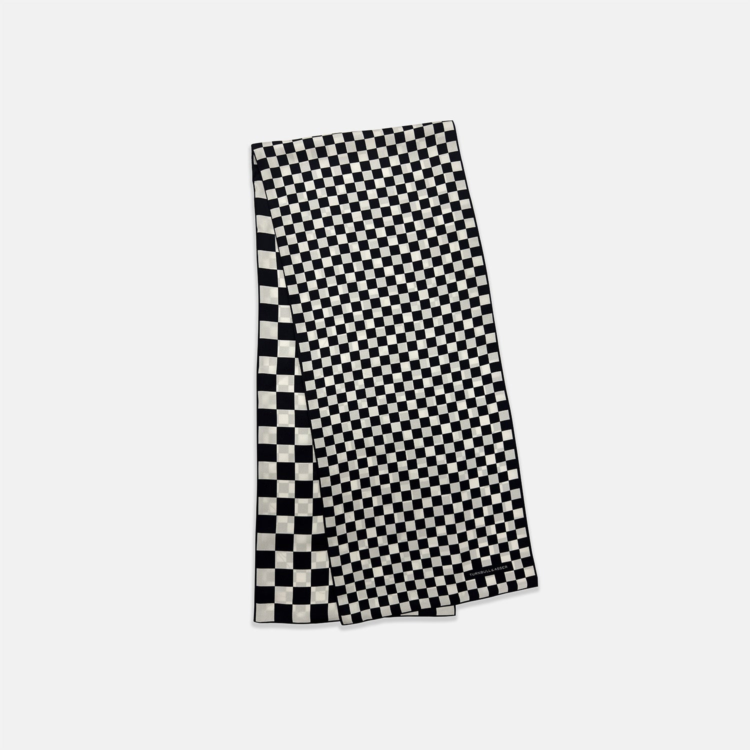 View 4 of product Chequered Navy & White Scarf in Silk