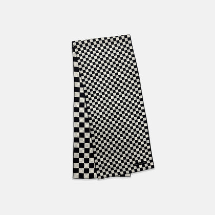 Chequered Navy & White Scarf in Silk Image 3